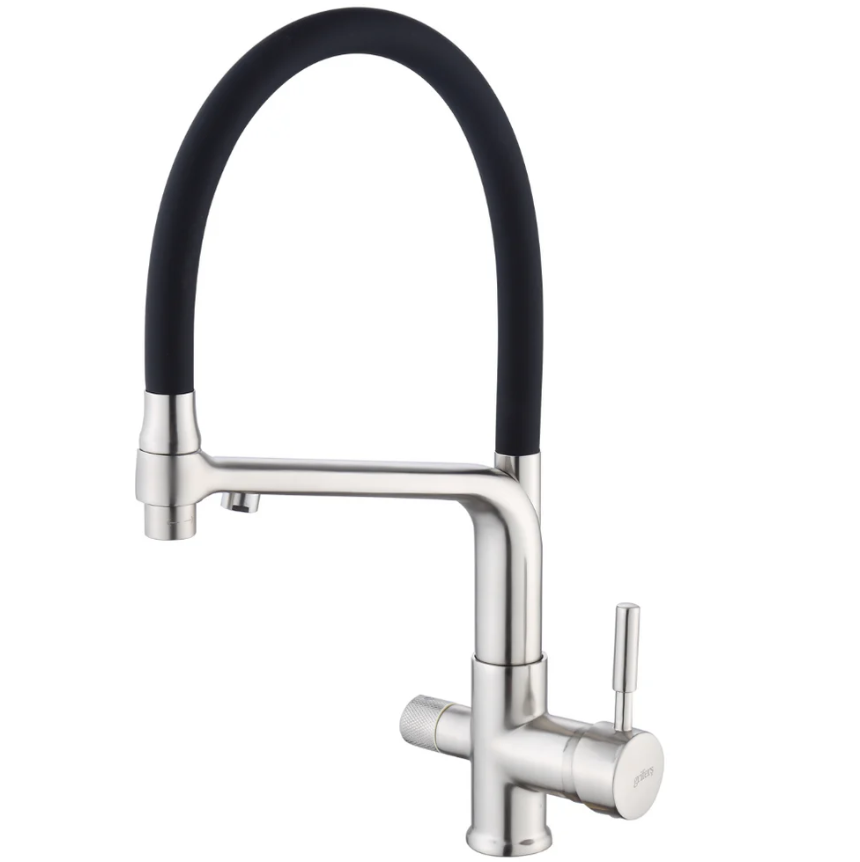 Grifo de ósmosis 3 vías CALIGARUM en acero cepillado con caño flexible orientable para cocina profesional