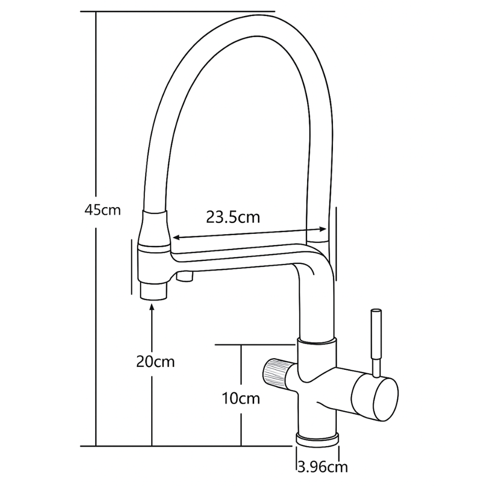 Dimensions du robinet d’osmose 3 voies pour installation en cuisine